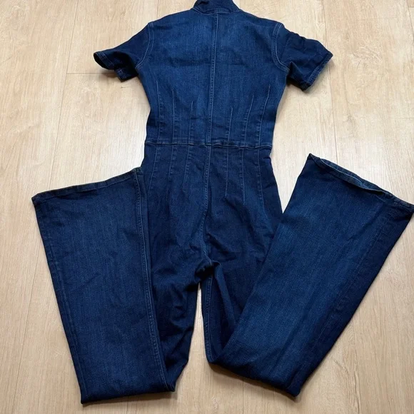Free People Jayde Denim Flared Jumpsuit- Night Sky Dark Wash, SMALL - Picture 5 of 10